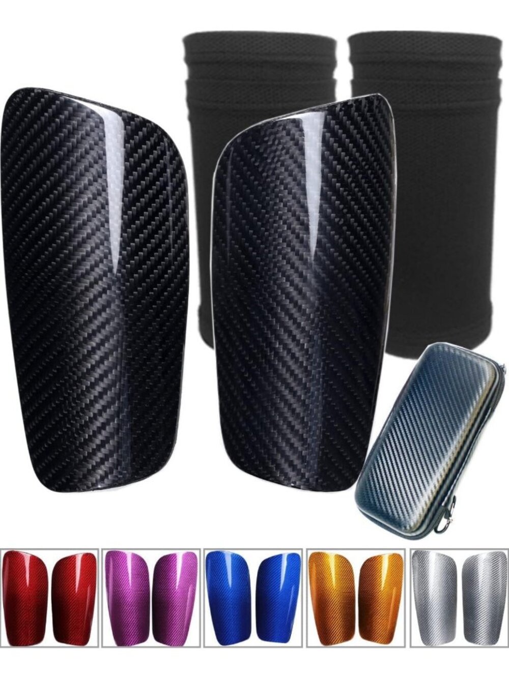 Ultra Light Carbon Fiber Soccer Shin Guards with Carrying Case - Shock